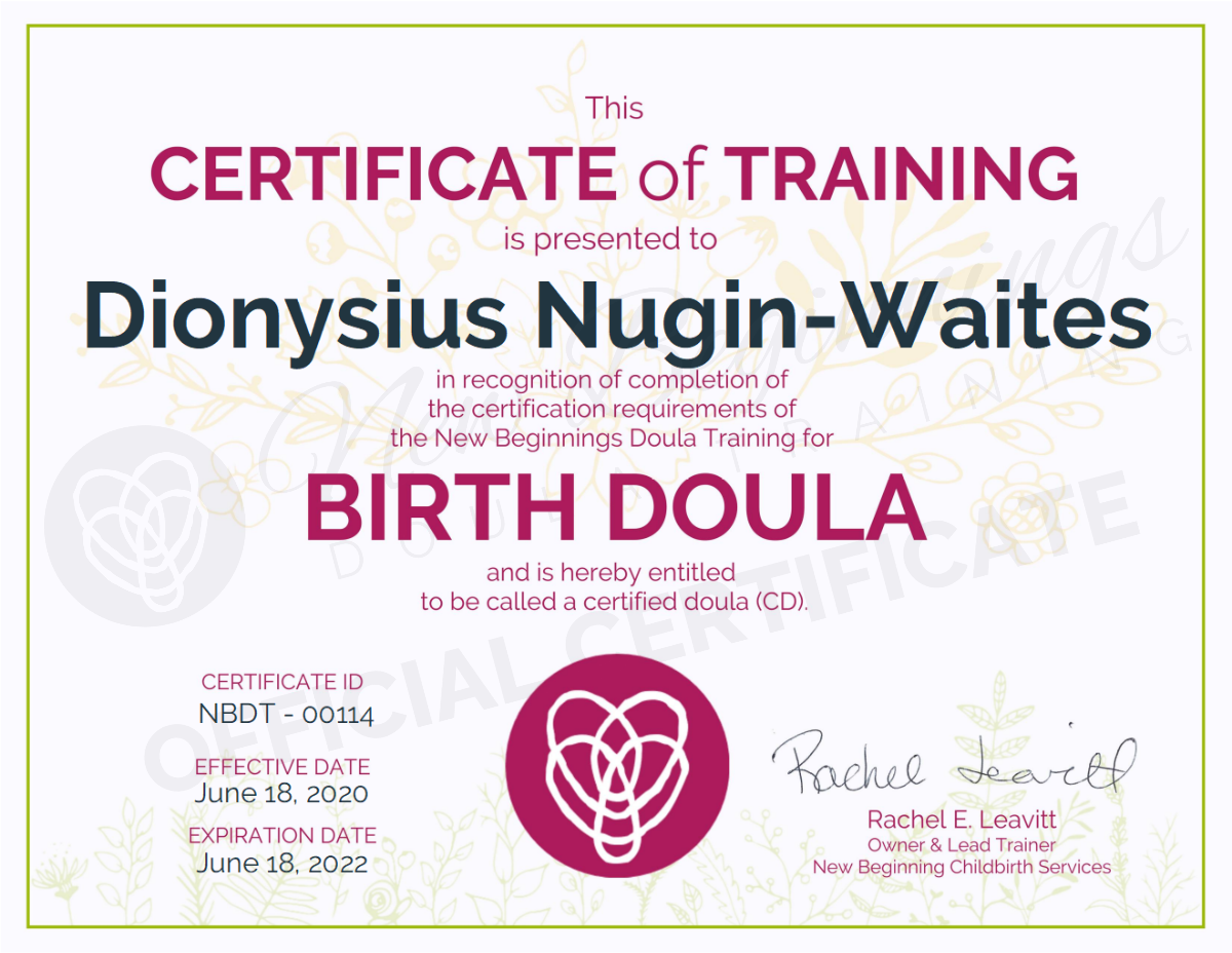 Dionysius Nugin Waites New Beginnings Doula Training